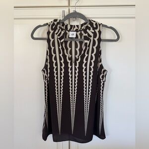 CAbi Deco Brown and Cream Sleeveless Blouse